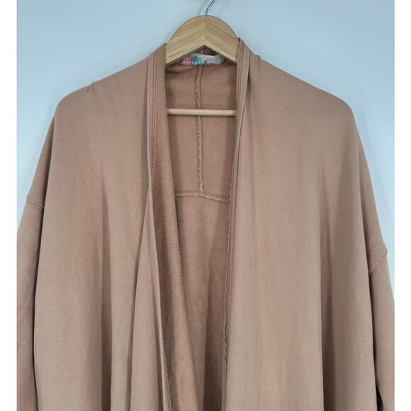 Free People Red Eye Cardigan Oversized Open Front Longline Duster Sweater, Tan - Picture 13 of 15